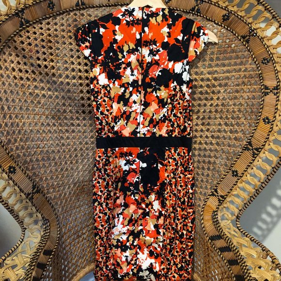 French Connection Asian Abstract Midi Cocktail Dress Red Black White Tan - Picture 5 of 5